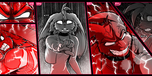 angry anthro dramatic_lighting duo ears_down female frustrated muscular muscular_female pivoted_ears ring scared slightly_chubby slim_female tension vein softbunnyhouse cleonoris_saris fatima_coco lagomorph leporid mammal rabbit absurd_res comic hi_res monochrome