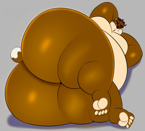 anthro belly big_butt birthday black_nose brown_body brown_fur brown_hair bubble_butt butt chest_tuft dipstick_tail fur glistening glistening_body glistening_butt grey_background hair hands_behind_head huge_butt hyper hyper_butt looking_at_viewer lying male markings nude nude_male obese obese_male on_side open_mouth overweight overweight_anthro overweight_male pawpads paws presenting presenting_hindquarters rear_view simple_background simple_eyes solo tail tail_markings tan_body tan_fur thick_thighs tongue tuft white_eyes white_tail_tip wide_hips megacoolbear fat_bear_week cinna_(megacoolbear) bear mammal 2025 colored digital_media_(artwork) hi_res shaded