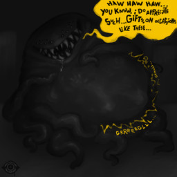 abdominal_bulge ambiguous_gender ambiguous_prey big_teeth bodily_fluids drooling forced looking_at_viewer multi_eye oral_vore organs overweight reclining rumbling_stomach saliva saliva_string sharp_teeth solo stomach struggling struggling_prey talking_to_viewer teeth tentacles unwilling_prey vore analog_vorer don't_feed_the_muse vore_day vore_day_2025 alien eldritch_abomination monster muse_(don't_feed_the_muse) tentacle_creature 1:1 hi_res monochrome