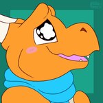 ambiguous_gender blush bodily_fluids crying happy horn orange_body scarf tears conditional_dnp pocketpaws blazin_(blazindevilify) kobold scalie 1:1 animated short_playtime