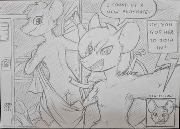 anthro armored_boots butt calling dialogue dominant dominant_female female female/female fur group hair happy locker locker_room looking_at_viewer male male/female motion_lines mouse_ears mouse_tail nervous nervous_look nervous_smile nickname nude nude_anthro nude_female on_call pulled_down rat_ears rat_tail rear_view shy size_difference smile speech_box speech_bubble submissive submissive_female tail tail_coil tail_wrapped_around talking_to_another talking_to_partner towel towel_around_waist towel_only trio kitfox-crimson in_our_shadow ruby_(soulclick) shale_(kitfox-crimson) zircon_(soulclick) mammal mouse murid murine rat rodent woolly_mouse absurd_res graphite_(artwork) hi_res traditional_media_(artwork)