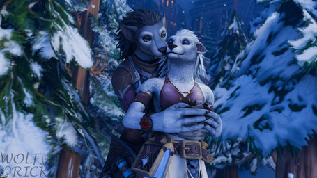 anthro clothed clothing duo eyes_closed female forest fur hair hug male outside plant smile snow tree white_body white_fur wolfrick blizzard_entertainment mythology warcraft canid canine mammal mythological_canine mythological_creature werecanid werecanine werecreature werewolf worgen 16:9 3d_(artwork) digital_media_(artwork) hi_res widescreen