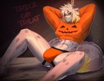 abs anthro anus arms_tied blonde_hair bound bulge clothing crop_top grey_body grunting hair holidays jockstrap looking_at_viewer male muscular orange_clothing orange_crop_top orange_jockstrap orange_shirt orange_topwear orange_underwear shirt sitting solo spread_legs spreading sweater tail topwear trick_or_treat underwear connr07 frame_rez halloween felid humanoid mammal pantherine snow_leopard absurd_res hi_res