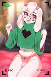 anthro bow_panties bow_underwear bulge clothed clothing crossdressing embarrassed femboy love_handles male panties panties_bulge penis_in_panties pink_clothing pink_panties pink_underwear recording slightly_chubby solo underwear targso deltarune undertale_(series) ralsei bovid caprine darkner goat mammal