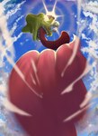 action_pose dramatic eyestalks feces humor long_tongue motion_lines pose sky skyscape solo throwing tongue tongue_out uri1010poni bandai_namco digimon digimon_(species) gastropod mollusk numemon slug hi_res