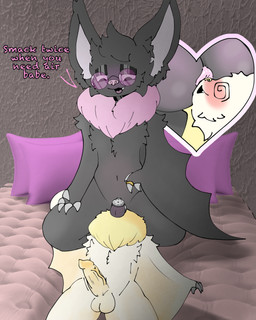 anthro anus aroused balls big_butt big_penis blush butt butt_sniffing chastity_cage chastity_device dialogue dominant dominant_in_chastity duo eyewear facesitting flat_chastity_cage genitals glasses huge_penis larger_sub male male/male married_couple micropenis neck_tuft nose_to_anus penis puffy_anus ring sitting sitting_on_another size_difference small_penis sniffing submissive text tuft wings inschaal finlo_(inschaal) leslo_(inschaal) bat honduran_white_bat leaf-nosed_bat mammal microbat vampire_bat yangochiropteran 4:5 absurd_res english_text hi_res