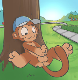 anthro anus balloon balls baseball_cap biped bodily_fluids butt cartoon_freckles clothing countershade_butt countershading cum detailed_background ejaculation eyes_closed feet foreskin freckled_face freckles genital_fluids genitals glans grass half-closed_eyes hat hat_only headgear headgear_only headwear headwear_only inflatable leaning leaning_backward legs_up male masturbation mostly_nude mountain narrowed_eyes outside penile penile_masturbation penis perineum plant public_masturbation shrub sitting smile solo tail tail_motion tailwag tree young young_anthro young_male badipoki bloons_tower_defense ninja_kiwi haplorhine mammal monkey primate 2d_animation animated animated_webp frame_by_frame loop adult_(lore)