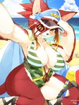 anthro big_breasts bikini blush breasts cleavage clothed clothing eyelashes female footwear fur hair kemono looking_at_viewer sandals shoes smile solo swimwear two-piece_swimsuit kame_3 cat_busters hinozuki felid mammal 2017 3:4 hi_res