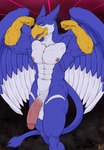 abs anthro genitals half-erect humanoid_genitalia humanoid_penis looking_at_viewer male muscular open_mouth open_smile penis smile solo standing wings nilemonitor mythology jericko_(germanshepherd69) avian gryphon mythological_avian mythological_creature