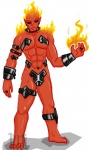 armband armor barefoot black_eyes bracelet clothed clothing cock_armor codpiece collar feet fire fireball flaming_hair jewelry male mostly_nude muscular muscular_male not_furry pseudo_hair red_body red_skin simple_background skimpy solo unconvincing_armor white_background illuminatii bastion_(illuminatii) demon elemental_creature fire_creature digital_media_(artwork) full-length_portrait portrait