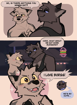 3_panel_comic anthro arm_markings blue_sclera blush bodily_fluids brown_body brown_eyes clothing dialogue duo male markings muscular nervous nervous_sweat pecs shirt shoulder_markings smile sparkles speech_bubble star_(marking) sweat tank_top text topwear yellow_sclera rygel_spkb milo_(rygel_spkb) yoby_(rygel_spkb) canid canine canis mammal wolf absurd_res comic english_text hi_res multiple_scenes