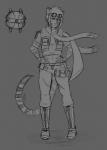 anthro boots cape clothing eyewear female footwear goggles machine scarf shoes solo conkerbirdy felid mammal pantherine robot tiger hi_res monochrome sketch