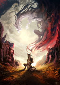 anthro brown_body brown_fur day detailed_background duo feral flute fur holding_musical_instrument holding_object kneeling magic makeup male mountain musical_instrument nature outside playing_music scenery sky sunset tail wind_instrument woodwind_instrument alectorfencer mythology canid canine dragon fox mammal mythological_creature mythological_scalie scalie spirit 2010 hi_res