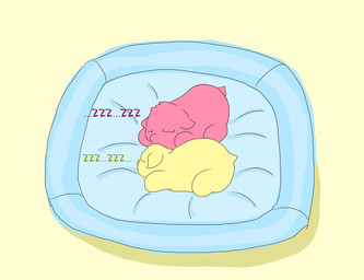 ambiguous_feral ambiguous_gender cushion duo eyes_closed feral fur lying monotone_body monotone_fur neonate on_front pink_body pink_fur side_view simple_background sleeping sleeping_together sound_effects tail vowelless vowelless_sound_effect yellow_background yellow_body yellow_fur young young_ambiguous young_feral zzz carpdime fluffy_pony fluffy_pony_(species) mammal digital_media_(artwork) shaded