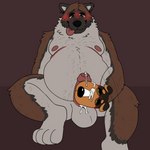 after_transformation anthro balls belly bodily_fluids duo erection fur genital_fluids genitals inanimate_transformation male male/male nipples nude overweight penis simple_background slightly_chubby slightly_chubby_anthro slightly_chubby_male solo_focus tongue transformation sstinkies brutus_(sstinkies) moose_(campfire_donut) akita canid canine canis dobermann domestic_dog mammal mastiff molosser mountain_dog pinscher rottweiler saint_bernard spitz 1:1 absurd_res hi_res trans_(lore) trans_man_(lore)