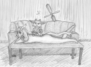 ambiguous_gender annoyed anthro antlers bangs body_sushi breast_squish breasts butt cheek_tuft chopsticks clothed clothed_anthro clothing crossed_arms diamond_eyes dot_eyes dream_breaker_(pseudoregalia) duo facial_tuft female female/ambiguous floppy_ears food food_fetish food_play fully_clothed fully_clothed_anthro furniture hair holding_object hooves horn inside looking_at_viewer looking_away lop_ears lying nude_anthro on_front on_table pupils raised_leg side_boob side_view simple_background simple_eyes sitting sofa squish sushi table tail tuft tv_remote white_pupils just_w pseudoregalia rayman_eating_sushi butler_(pseudoregalia) sybil_(pseudoregalia) bovid caprine goat jackalope lagomorph mammal 2025 absurd_res dated full-length_portrait graphite_(artwork) hatching_(art) hi_res monochrome portrait shaded signature sketch traditional_media_(artwork) male_(lore)