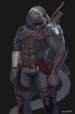 abs anthro armor arrow_(weapon) bow_(weapon) clothed clothing dagger looking_at_viewer male melee_weapon muscular muscular_anthro muscular_male navel quiver_(object) ranged_weapon solo standing weapon dona908 felid mammal hi_res