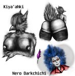 anthro big_breasts big_butt blue_hair breasts butt duo feathers female hair male male/female thick_thighs herzogrerih space_station_13 avian human mammal vox_(space_station_13) absurd_res hi_res
