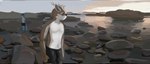 anthro antlers athletic athletic_male black_bottomwear black_clothing black_swimming_trunks black_swimwear blue_body blue_fur bottomwear brown_body brown_fur clothed clothing countershade_arms countershade_legs countershade_tail countershade_torso countershading detailed_background faceless fur horn male rock sea seaside shirtless shirtless_male shore shoreline sunrise swimming_trunks swimwear tail topless water white_antlers white_body white_countershading white_fur huntings mythology deer dragon furred_dragon furred_scalie humanoid mammal mythological_creature mythological_scalie scalie absurd_res hi_res