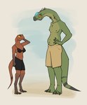 anthro clothed clothing duo female hand_on_head hands_on_hips jewelry larger_male male male/female necklace size_difference smaller_female topless topless_male zagz art_(zagz) harper_(zagz) alamosaurus allosaurid allosaurus dinosaur macronarian prehistoric_species reptile sauropod sauropodomorph scalie theropod absurd_res hi_res trans_(lore) trans_woman_(lore)