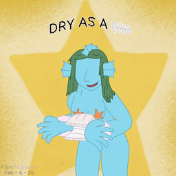 blue_body clean_diaper convenient_censorship diaper female fin green_hair hair head_fin presenting_diaper proud simple_background solo starfish_(accessory) starfish_bra text planttentacles animal_humanoid aquatic aquatic_humanoid asterozoan echinoderm humanoid starfish 1:1 2026 animated english_text
