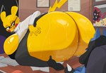 ambiguous_gender anthro anthro_focus big_breasts big_butt bodily_fluids breast_squish breasts butt clothing desk eyewear female female_focus footwear furniture glasses group hand_spike high_heels huge_breasts huge_butt huge_thighs hyper hyper_breasts hyper_butt hyper_thighs larger_female legwear on_desk presenting presenting_hindquarters red_cheeks shoes size_difference skindentation smile solo_focus spikes spikes_(anatomy) squish sweat sweaty_butt table thick_thighs thigh_highs unprofessional_behavior voyeur imago_ic nintendo pokemon generation_1_pokemon generation_3_pokemon generation_4_pokemon lucario mammal minun pikachu plusle pokemon_(species) rodent weavile hi_res