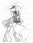 anthro breast_grab breasts clothing duo female female/female fluffy fluffy_tail fondling grope hair hand_on_breast multi_tail simple_background tail heckfire nintendo pokemon eevee generation_1_pokemon pokemon_(species) vulpix monochrome traditional_media_(artwork)