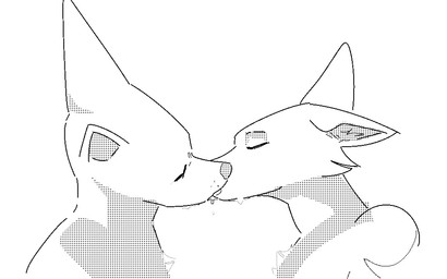 anthro bodily_fluids duo ears_down eyes_closed kissing male male/male pivoted_ears saliva dowlgrett canid canine mammal cel_shading greyscale monochrome shaded sketch