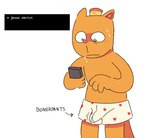 anthro aroused blush blush_lines bodily_fluids boxer_briefs boxer_briefs_only boxers_(clothing) clothed clothing dialogue dialogue_box electronics erection erection_under_clothing fur heart_boxers heart_clothing heart_symbol heart_underwear holding_object holding_phone male phone solo sweat tan_body tan_fur text text_box topless underwear underwear_only navigator8 undertale_(series) burgerpants domestic_cat felid feline felis mammal 2025 english_text hi_res