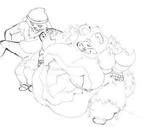 anthro armor beanie belly belly_overhang big_belly big_breasts breasts chubby_cheeks clothed clothing double_chin duo eyes_closed female fur gauntlets gloves hand_on_belly hand_on_hip hand_on_own_belly handwear hat headgear headwear high-angle_view hood huge_belly huge_breasts looking_at_another morbidly_obese morbidly_obese_anthro morbidly_obese_female navel obese obese_anthro obese_female open_:3 open_mouth overweight overweight_anthro overweight_female simple_background sitting tired weight_difference white_background alt_for_fat_art epic_games fortnite meow_skulls raven_team_leader bear calico_cat domestic_cat felid feline felis mammal 2024 absurd_res black_and_white digital_media_(artwork) hi_res monochrome sketch unfinished
