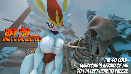 anthro big_breasts big_butt bone bottomwear box bra breasts butt cleavage clothed clothing container crate duo female fence fencepost fur kindness male male/female night plant red_eyes sad shorts skeleton snow snow_on_trees street_lamp text tree underwear white_body white_fur workout_clothing furchev kabalmystic_(modeler) petruz_(modeler) nintendo pokemon cinderace generation_8_pokemon lagomorph mammal monster pokemon_(species) undead 16:9 3d_(artwork) 4k absurd_res cover digital_media_(artwork) english_text hi_res source_filmmaker_(artwork) widescreen