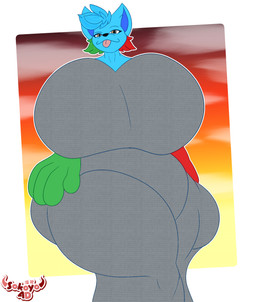 anthro big_breasts big_butt blue_body breasts butt clothed clothing dress female hair huge_breasts hyper hyper_breasts simple_background solo thick_thighs wide_hips sokoyo_owo canid canine canis mammal wolf hi_res