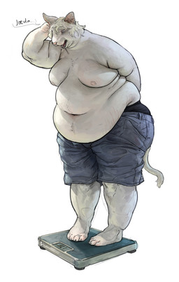 anthro barefoot belly belly_overhang bent_over big_belly black_clothing black_underwear blue_bottomwear blue_clothing blue_pants bottomwear clothed clothing fat_rolls feet hair hairless implied_weight_gain looking_down male moobs navel nipples number obese obese_anthro obese_male open_mouth overweight overweight_anthro overweight_male pants partially_clothed shorts simple_background solo speech_bubble standing stretch_marks tail text topless underwear weighing_scale white_background white_body white_hair cettus hakon_brandvold domestic_cat felid feline felis hairless_cat mammal peterbald 2025 absurd_res hi_res