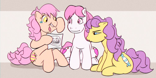 Rating: s
ID: 5729470
Date: 2025-07-23 16:34:05 -0400
Status: active
Score: 7
2025 black_eyebrows blue_eyes bonbon_(mlpt) closed_smile confusion cookieboy011 cutie_mark digital_drawing_(artwork) digital_media_(artwork) earth_pony english_description equid equine eyebrows eyelashes female feral fur grey_background group hasbro holding_object holding_paper hooves horse laugh long_mane looking_at_paper mammal mane meme mlp_g1 mouth_closed my_little_pony my_little_pony_tales open_mouth open_smile paper patch_(mlp) pink_eyes pink_mane pink_tail pink_tongue pony pre-g4 purple_mane purple_tail quadruped shaded simple_background simple_shading sitting smile smiling_at_another smiling_at_each_other sweetheart_(mlp) tail teeth tongue trio trollface unguligrade white_body white_fur white_hooves yellow_body yellow_eyes yellow_fur yellow_hooves post #5729470