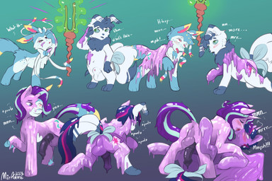 accessory anthro balls banded_ribbon basic_sequence blue_ears blue_hair blue_ribbon blue_tail blush bodily_fluids bow_ribbon cutie_mark dipstick_ears dipstick_tail duo ear_markings erection feathered_wings feathers feral french_kissing frottage fur furgonomics genital_fluids genitals goo_transformation hair horn kiss_on_lips kissing making_out male male/male markings multicolored_ears multicolored_hair nude open_mouth penile penis penises_touching purple_body purple_fur purple_hair red_ribbon ribbons ribbons_(anatomy) sex simple_background staff_of_sameness tail tail_accessory tail_bow tail_markings tail_ribbon text tongue transformation transformation_sequence white_body white_fur white_ribbon wings yellow_ear_tips yellow_ribbon yellow_tail yellow_tail_tip miramore friendship_is_magic hasbro my_little_pony mythology nintendo pokemon starlight_glimmer_(mlp) sylve0n_(user) twilight_sparkle_(mlp) eeveelution equid equine generation_6_pokemon mammal meowstic mythological_creature mythological_equine pokemon_(species) sylveon unicorn winged_unicorn 2023 3:2 absurd_res dated digital_media_(artwork) hi_res signature