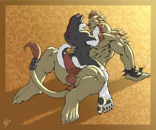 anthro balls big_muscles cigar crouching duo erection feet frenum_piercing from_front_position genital_piercing genitals hindpaw hot_dogging interspecies larger_male male male/male male_on_bottom male_on_top mastery_position muscular muscular_male nipple_piercing nipples nude on_bottom on_lap on_top pawpads paws penis penis_piercing piercing prince_albert_piercing romantic romantic_couple sex simple_background sitting_on_lap size_difference smaller_male smoke smoking straddling tail rrowdybeast therghu tyrdassi_narasimha canid canine canis domestic_dog felid husky lion mammal nordic_sled_dog pantherine spitz 2007 6:5 source_request