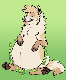4_toes after_vore belly big_belly bloated brown_pawpads dipstick_tail eyebrows feet feral feral_pred fully_inside fur green_background grey_nose inner_ear_fluff leg_markings lying markings multicolored_body multicolored_fur neck_tuft on_back pawpads pink_tongue simple_background socks_(marking) tail tail_markings tan_body tan_eyebrows tan_fur tan_inner_ear_fluff toeless_(marking) toes tongue tongue_out tuft unseen_prey vore kiiro17 canid canine canis domestic_dog mammal hi_res