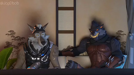 anthro blush compliment curtains dialogue duo embarrassed furniture laugh looking_at_another looking_back male muscular muscular_anthro muscular_male on_sofa plant sitting sitting_on_sofa sofa talking_to_another jop epic_games fortnite mythology dire_(fortnite) wendell_(fortnite) canid canine canis mammal mythological_canine mythological_creature werecanid werecanine werecreature werewolf wolf 16:9 2025 3d_(artwork) 3d_animation animated blender_(artwork) digital_media_(artwork) short_playtime sound video widescreen