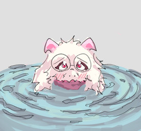 2_horns anthro biped blush blush_lines clothed clothing eyewear floppy_ears fluffy front_view fur glasses horn looking_at_viewer male male_anthro partially_submerged pink_eyes pink_horn scarf simple_background snout solo swimming wearing_glasses white_background white_body white_fur lldaydreamin deltarune undertale_(series) ralsei bovid caprine darkner goat mammal 2026 digital_media_(artwork) english_description headshot_portrait hi_res portrait