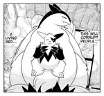 ambiguous_gender anthro belly claws duo eyes_closed fluffy fluffy_tail laying_on_another overweight sleeping tail text aceekdarzty nintendo pokemon generation_2_pokemon generation_3_pokemon pokemon_(species) typhlosion zangoose english_text monochrome