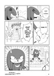 absurd_res anthro chao_(sonic) clothing codyf0xx comic dialogue digital_media_(artwork) echidna english_text gloves handwear hi_res knuckles_the_echidna male mammal manga_style monochrome monotreme open_mouth pillar sega shrine simple_background sonic_the_hedgehog_(series) speech_bubble tail text thought_bubble