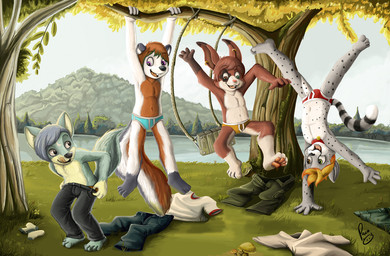 anthro belly black_bottomwear black_clothing black_pants blue_body blue_bottomwear blue_briefs blue_clothing blue_fur blue_pants blue_underwear bottomwear briefs briefs_only brown_body brown_eyes brown_fur brown_hair clothed clothing ear_piercing ear_ring footwear fur grass green_bottomwear green_briefs green_clothing green_eyes green_pants green_underwear grey_hair group hair happy heterochromia jumping licking licking_lips licking_own_lips logo male open_mouth open_smile orange_body orange_clothing orange_fur orange_hair orange_underwear outside pants piercing plant playful purple_eyes red_briefs red_clothing red_underwear ring_piercing shirt sitting smile socks spots spotted_arms spotted_belly spotted_chest spotted_legs standing swing t-shirt tongue tongue_out topless topwear tree underwear underwear_only undressing upside_down water white_body white_clothing white_fur white_seam_briefs white_shirt white_t-shirt white_topwear yellow_body yellow_fur young young_anthro young_male pandapaco beaver canid canine felid lagomorph leporid mammal rabbit rodent artist_logo signature