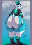 anthro antlers big_butt blue_antlers blue_body blue_fur boots bottomless butt butt_grab clothed clothing femboy footwear fur hair hand_on_butt holding_butt horn huge_butt huge_thighs hyper hyper_butt male shoes smile solo standing teapot_(body_type) thick_thighs white_hair aeroartz blu_(bludoe) deer mammal absurd_res hi_res