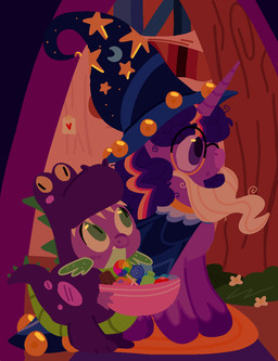 bell candy candy_bowl clothing costume dessert duo eyewear female feral flower food glasses heart_symbol magic_user male male/female plant shrub sapphicstarss friendship_is_magic hasbro my_little_pony mythology spike_(mlp) twilight_sparkle_(mlp) dragon mythological_creature mythological_scalie scalie hi_res