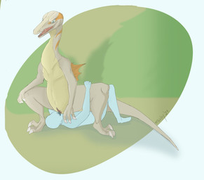 bestiality dominant dominant_female duo facesitting female feral human_on_feral interspecies male male/female sitting_on_another submissive submissive_male michyraptor anon dinosaur dromaeosaurid human hybrid mammal prehistoric_species reptile scalie theropod hi_res
