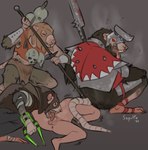 anthro anthro_dominating_human anthro_penetrated anus armor balls biped black_body black_fur bone breastplate buckteeth bulge butt facesitting fur genitals grey_background grey_body grey_fur grey_tail group group_sex headgear helmet holding_melee_weapon holding_object holding_polearm holding_weapon hood human_on_anthro human_penetrating human_penetrating_anthro interspecies male male/male male_penetrated male_penetrating male_penetrating_male melee_weapon musk oral oral_penetration penetration penis_in_mouth pink_tail polearm power_bottom red_eyes sex simple_background sitting_on_another skull tail teeth tongue tongue_out vambrace weapon sepulte vermintide warhammer_(franchise) warhammer_fantasy gutter_runner packmaster stormvermin arthropod human insect mammal murid murine rat rodent skaven 2023 dated digital_media_(artwork) hi_res signature