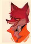 2016 amber_eyes anthro canid canine clothed clothing collar disney fox fur grin hi_res licking licking_lips licking_own_lips male mammal nick_wilde nicolaswildes_(artist) red_fox self_lick sharp_teeth shock_collar smile solo teeth tongue tongue_out true_fox zistopia zootopia