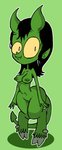 black_hair breasts featureless_crotch female green_background green_body hair hooves horn midriff nipples nude simple_background solo wide_hips yellow_sclera agouti-rex humanoid monster 2016 green_theme