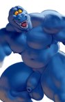 anthro balls belly biceps blue_body blue_skin dinosaur flaccid foreskin genitals hi_res humanoid_genitalia humanoid_penis male mezcal_(artist) musclegut muscular muscular_anthro muscular_legs muscular_male muscular_thighs navel nude open_mouth pecs penis red_eyes reptile scalie sharp_teeth snout solo standing teeth thick_thighs tongue unretracted_foreskin yellow_eyes