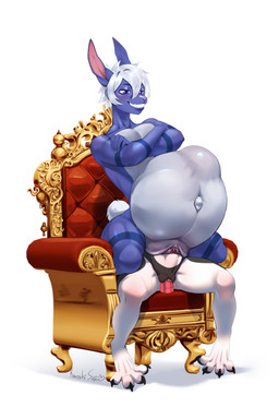 andromorph anthro belly big_belly blush butt chair claws clitoral_hood clitoris duo feet fur furniture genitals hair humanoid_genitalia humanoid_vulva hyper hyper_genitalia in_utero_penetration intersex intersex/intersex looking_at_viewer male masturbation navel nude pawpads paws penetration sex_toy simple_background smile tail teeth throne toe_claws toes unbirthing vaginal vaginal_masturbation vaginal_penetration vibrator vore vulva karoshi_satan servo canid canine mammal 2:3 absurd_res digital_media_(artwork) hi_res